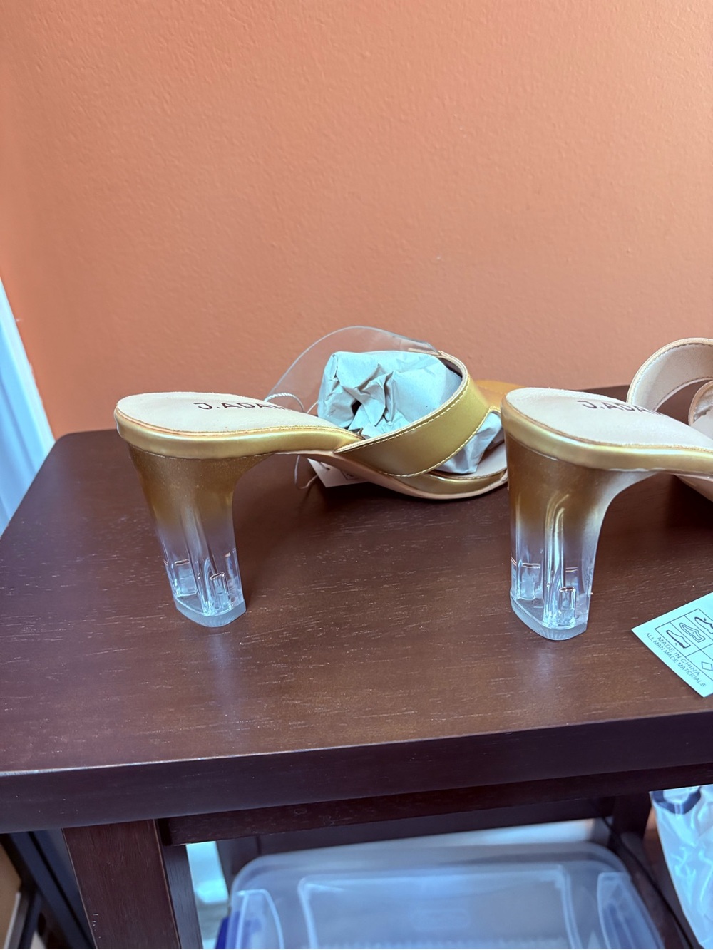 Adams Gold Metallic Clear Heel Slide Mules - Picture 3 of 6